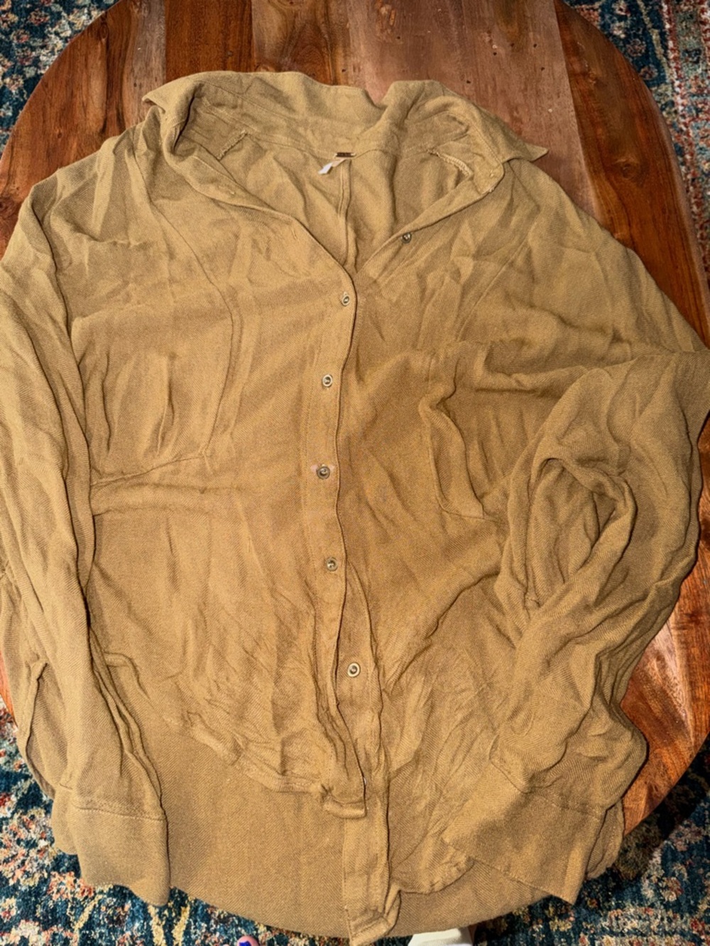 Free People Lightweight Button-Up Top in Camel Tan